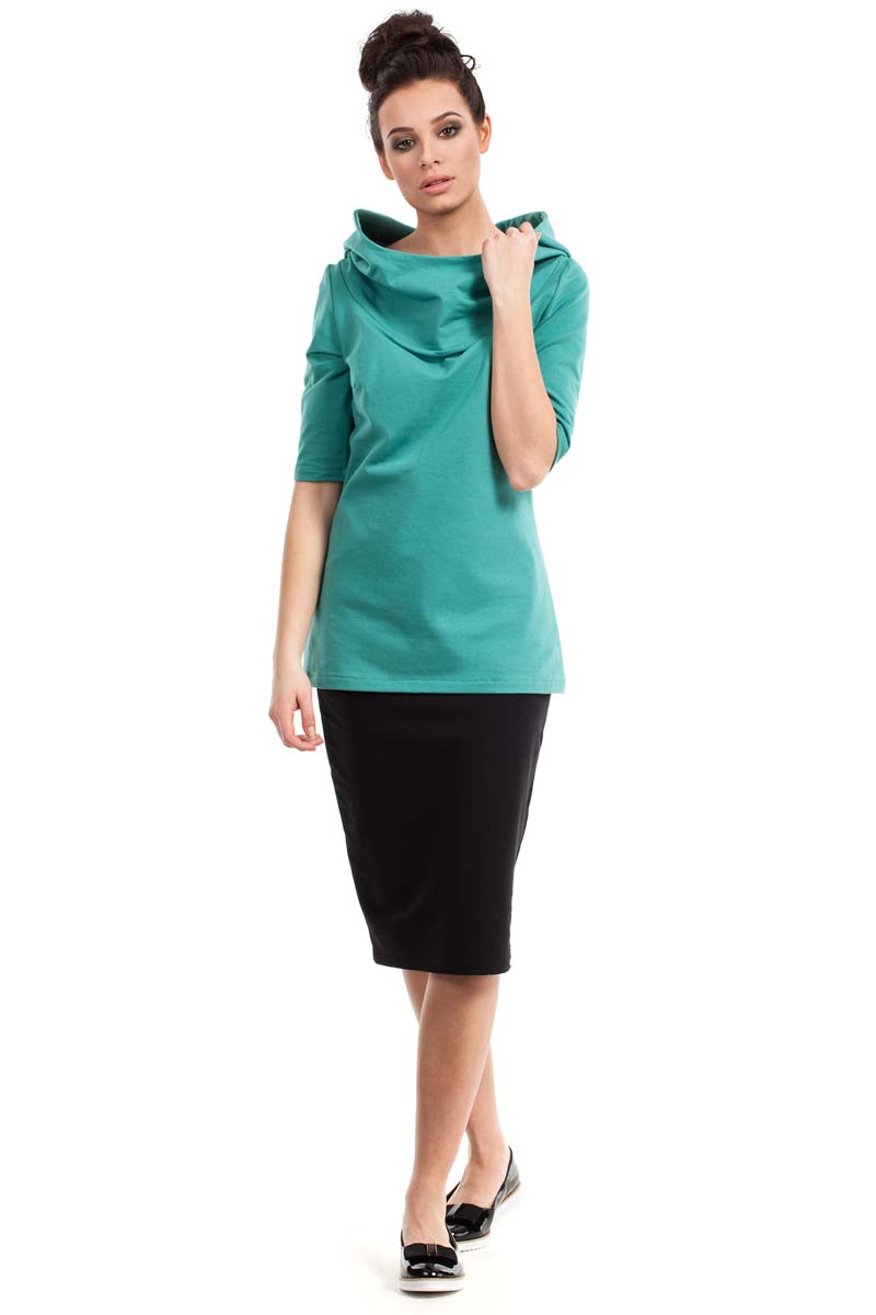 Zielona Długa Bluzka z Kapturem