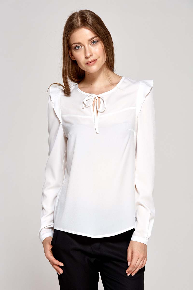 Ecru Bluzka z Falbankami na Ramionach