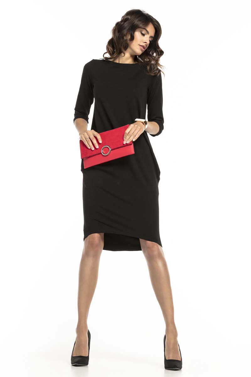 Czarna Sukienka Tuba z Dekoltem na Plecach