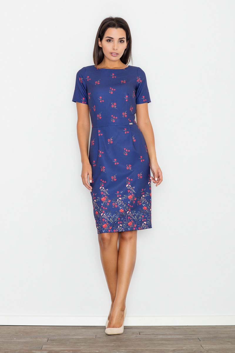 Modna Ołówkowa Midi Sukienka w Kwiaty Wzór 61