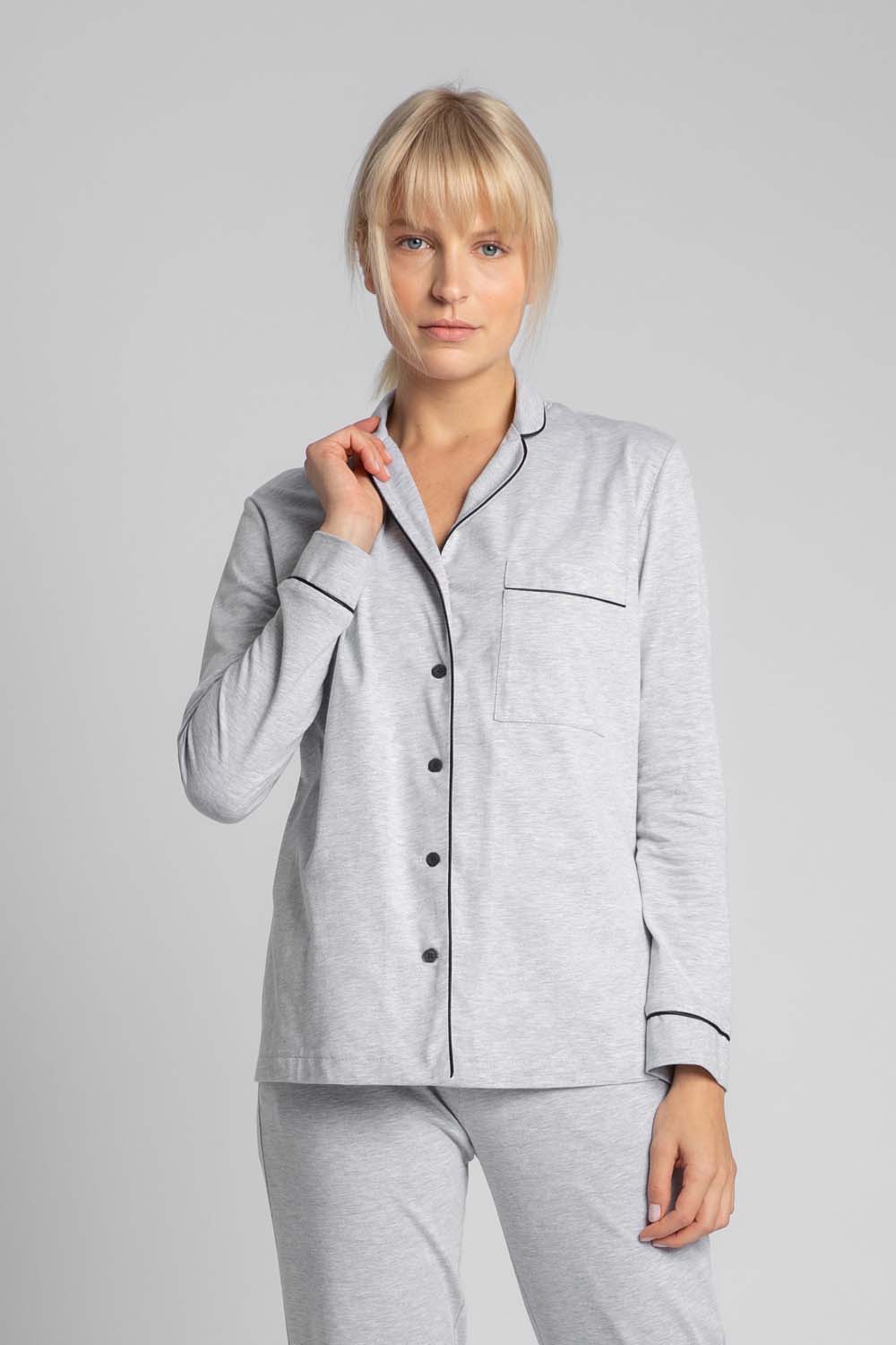 Bawełniana Koszula od Piżamy z Wypustkami - Popielata