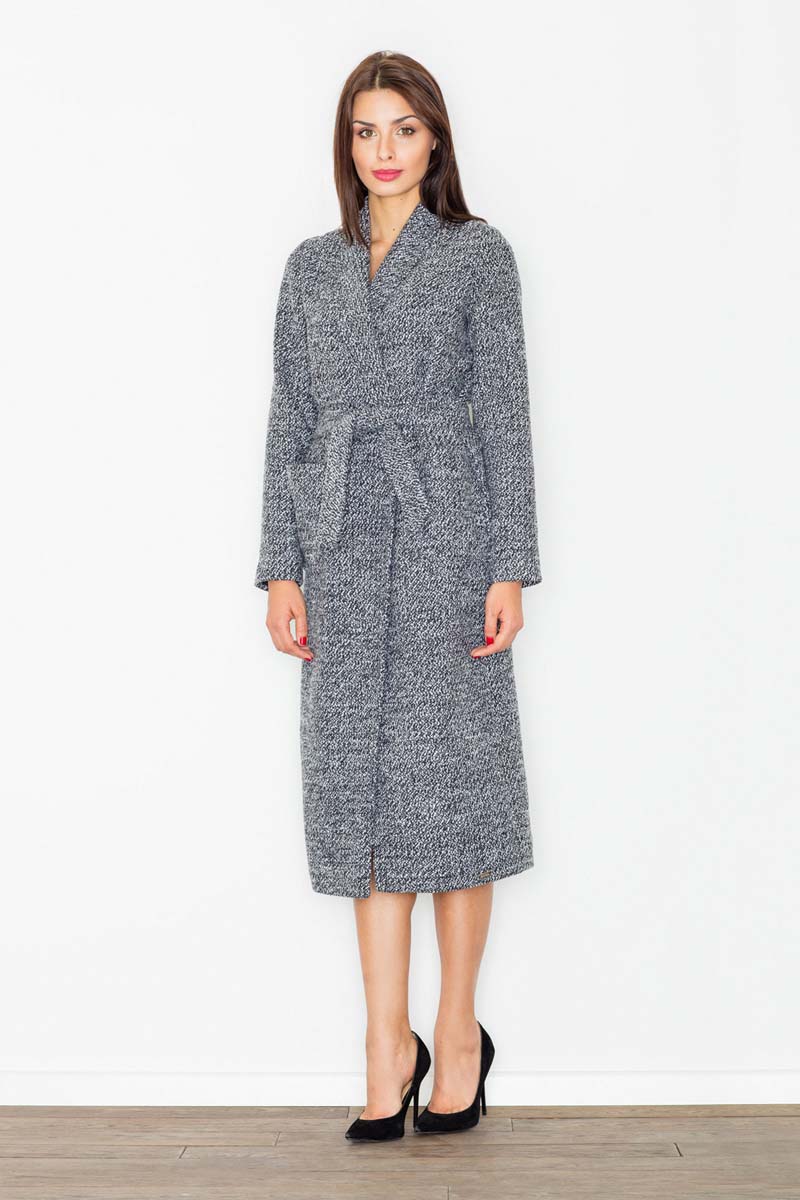 Grafitowy Płaszcz z Wiązanym Paskiem