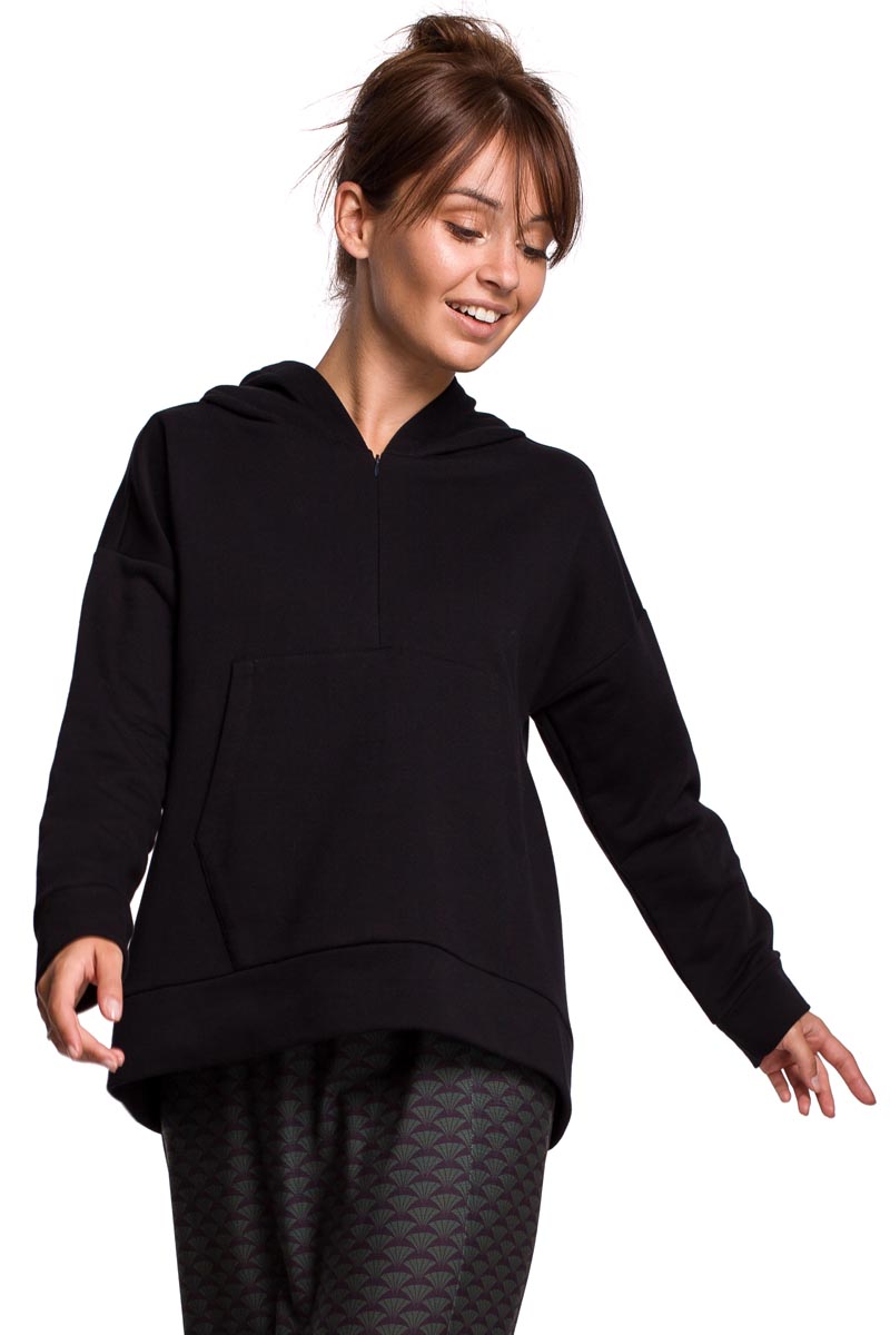 Czarna Oryginalna Bluza Kangurka z Kapturem