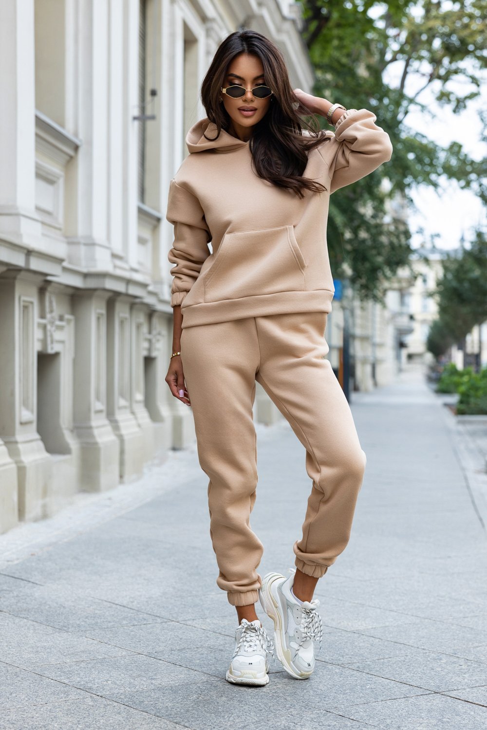 Beżowe Dresy z Ciepłej Dzianiny