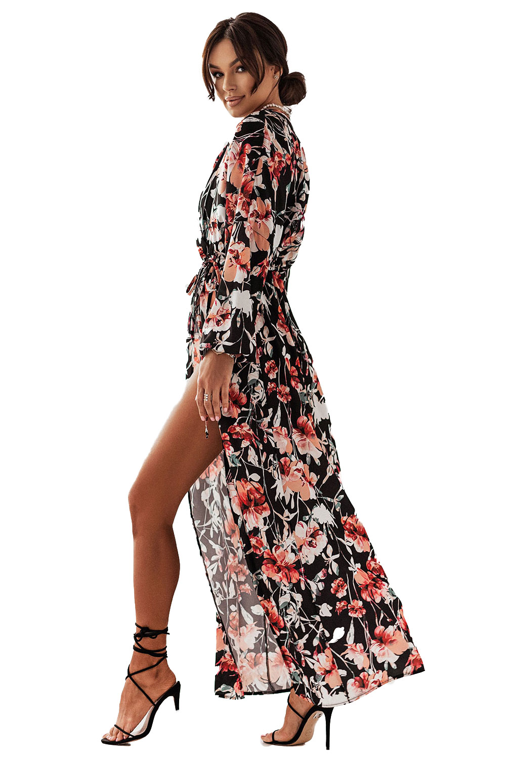 Maxi Sukienka z Długim Rozcięciem w Kwiaty