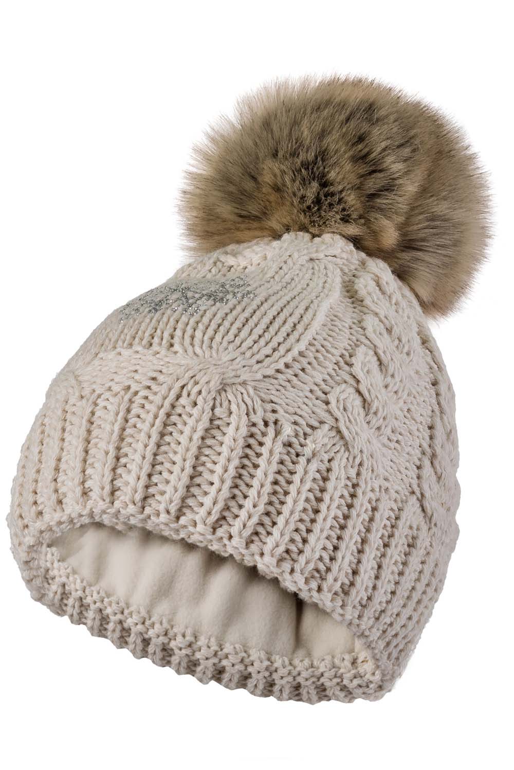 Czapka z Futrzanym Pomponem - Beżowa