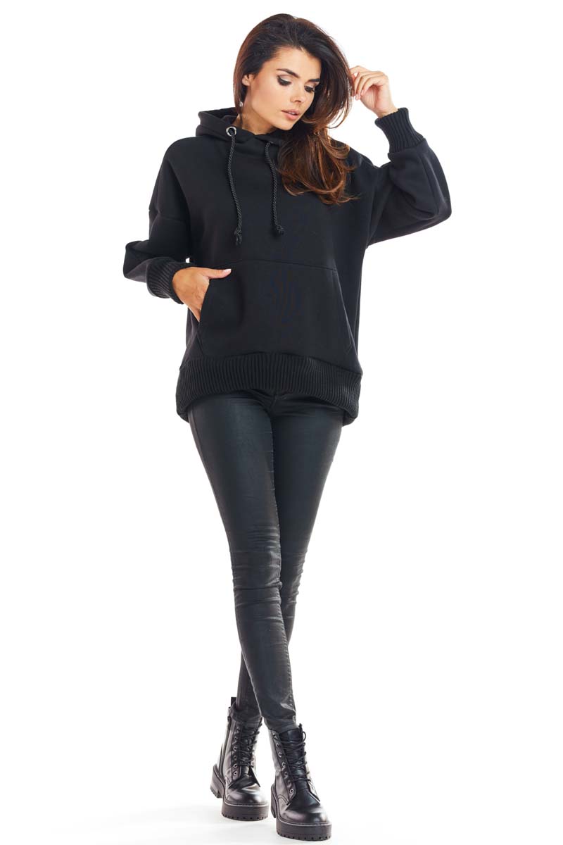 Czarna Oversizowa Bluza z Kapturem