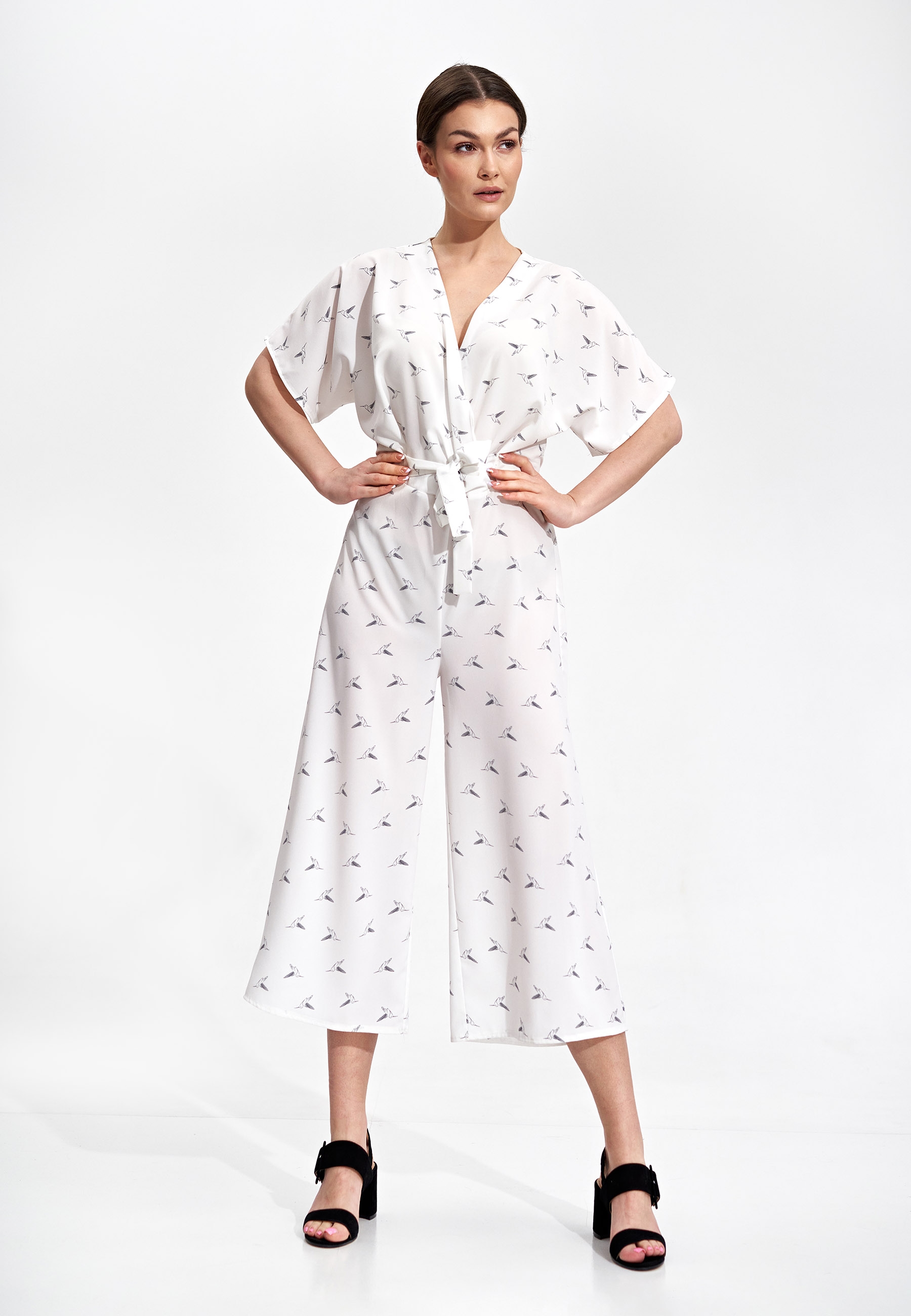 Wzorzysty Kombinezon z Krótkim Rękawem - Ecru