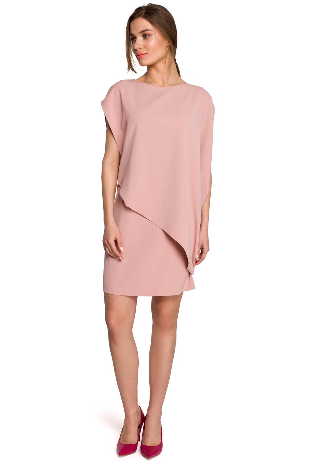 Krótka Dwuwarstwowa Sukienka - Różowa