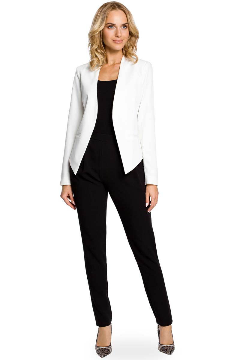 Krótki Żakiet bez Zapięcia z Wydłużonymi Bokami - Ecru