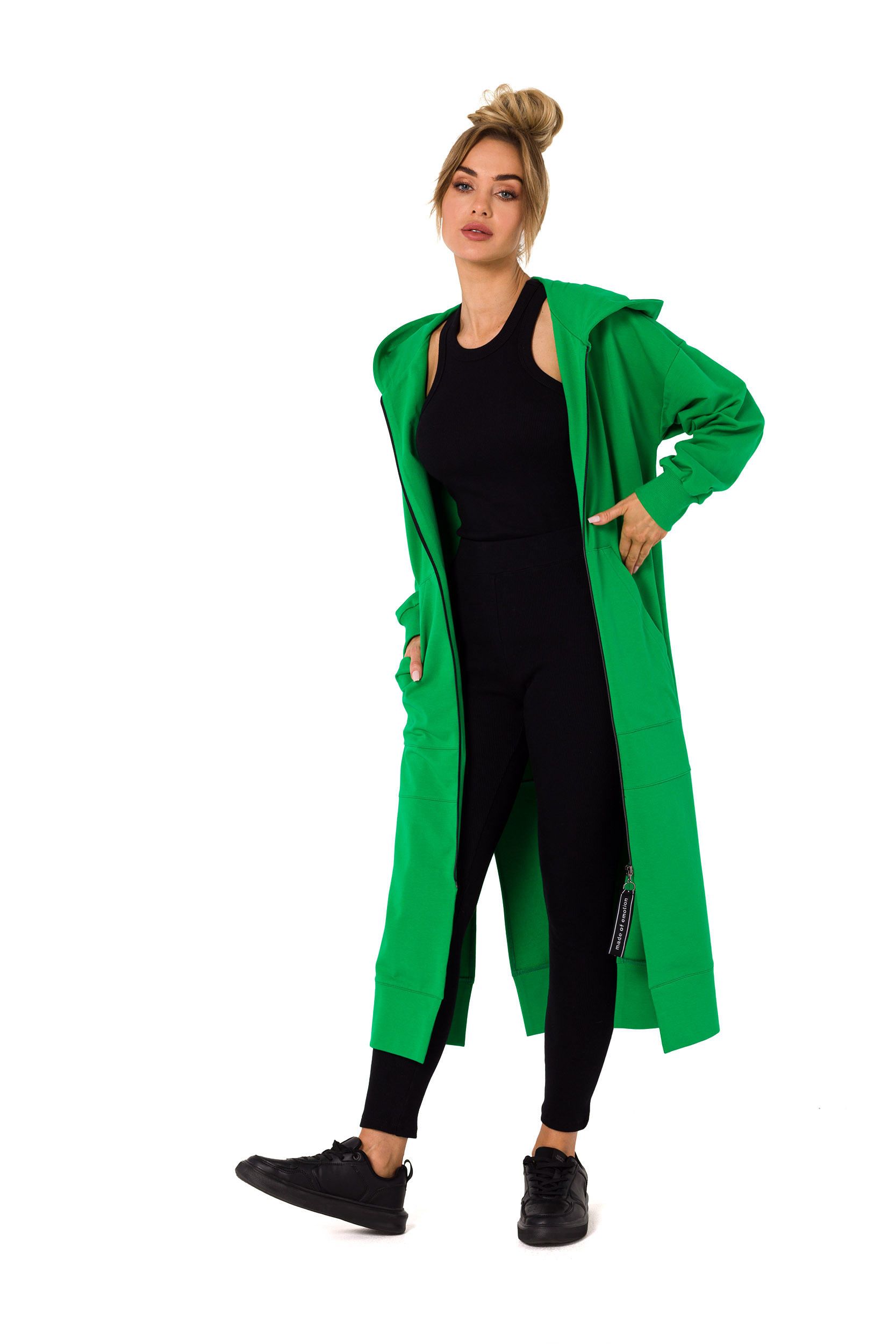 Długa Rozpinana Bluza z Kapturem - Zielona