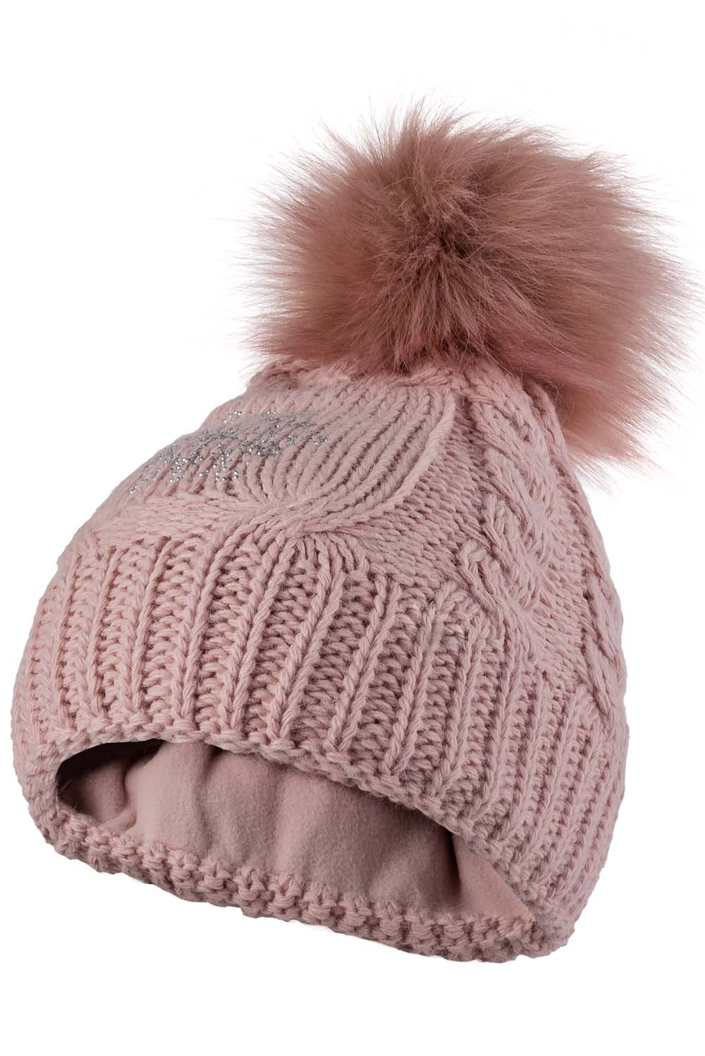 Czapka z Futrzanym Pomponem - Różowa