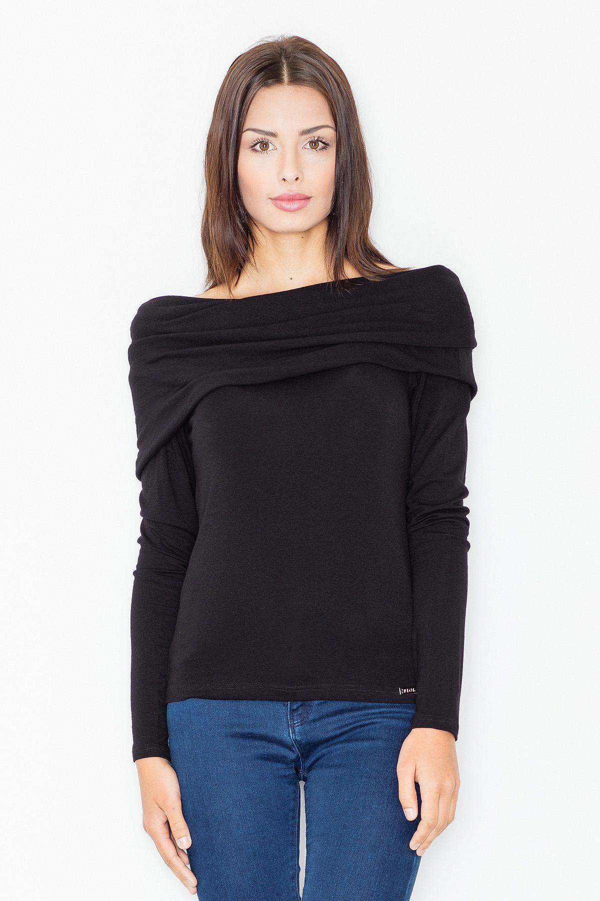 Dzianinowa Czarna Bluzka z Obfitym Golfem