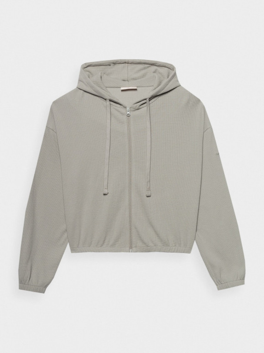 Bluza z dzianiny waflowej z kapturem damska - oliwkowa