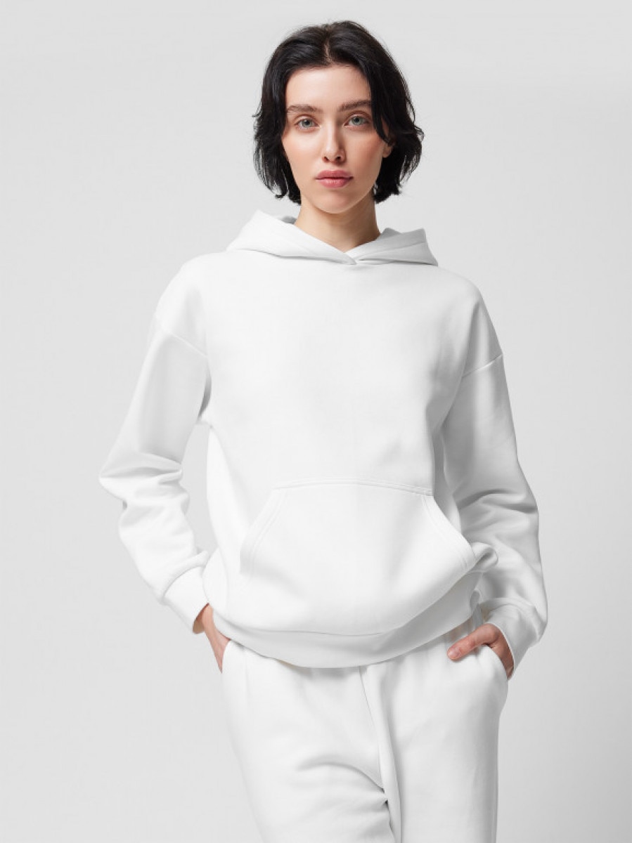 Bluza oversize z kapturem damska - złamana biel