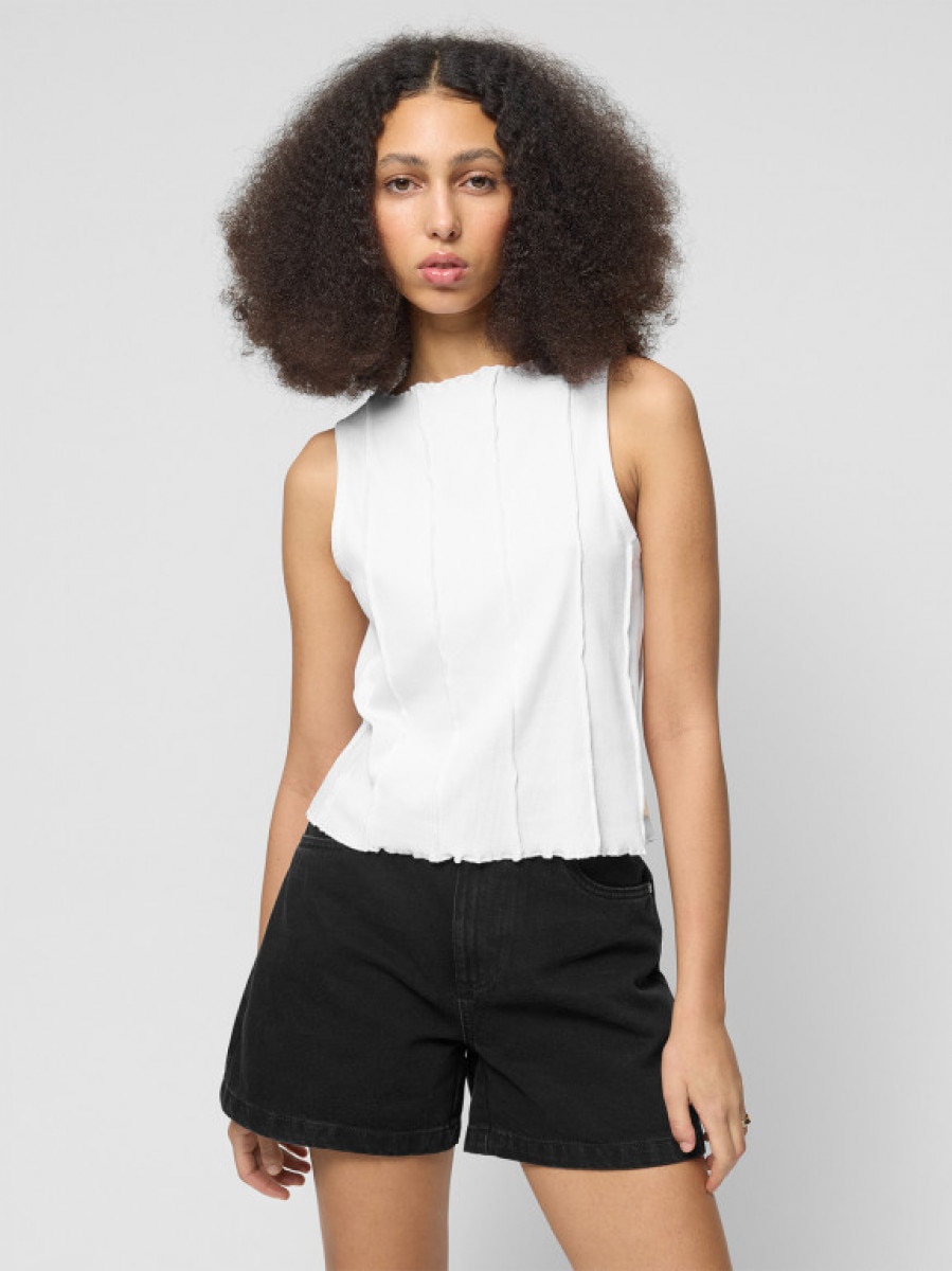 Top slim w prążki damski - biały