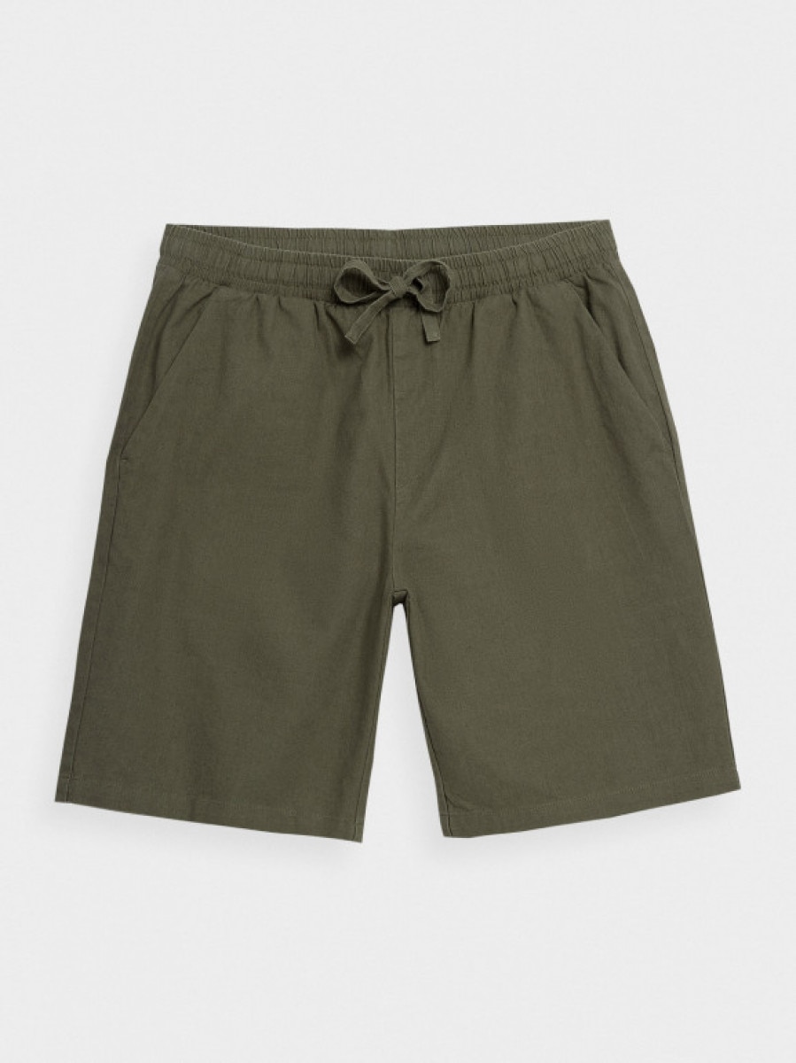 Spodenki tkaninowe z lnem męskie - zielone