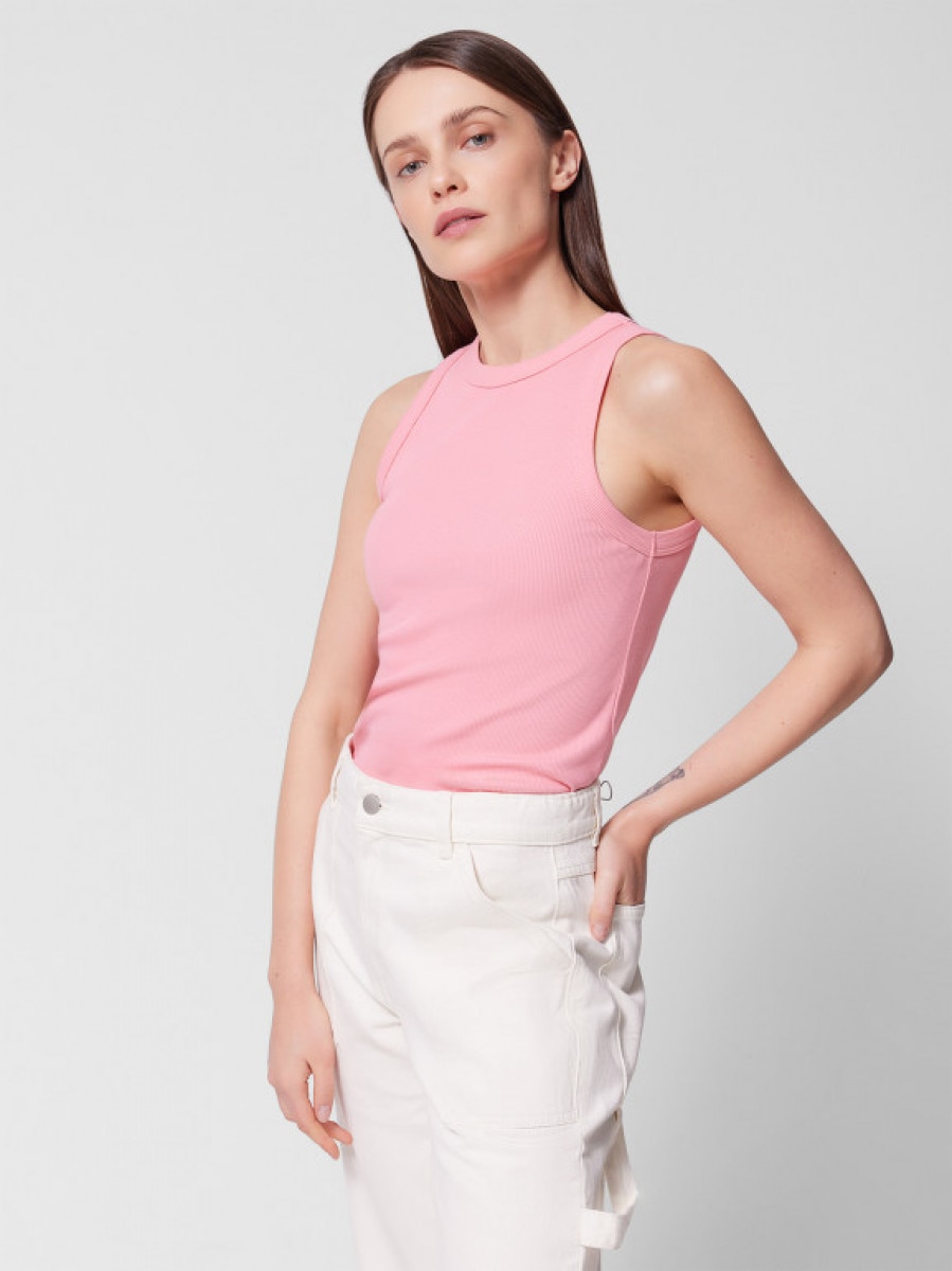 Top basic w prążki damski - różowy