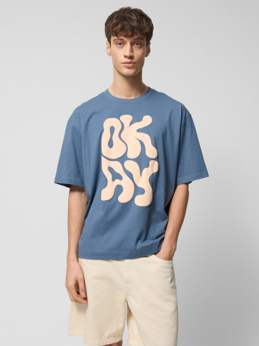 T-shirt oversize z nadrukiem męski - granatowy