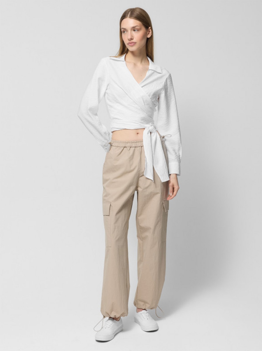 Spodnie tkaninowe parachute damskie - beżowe