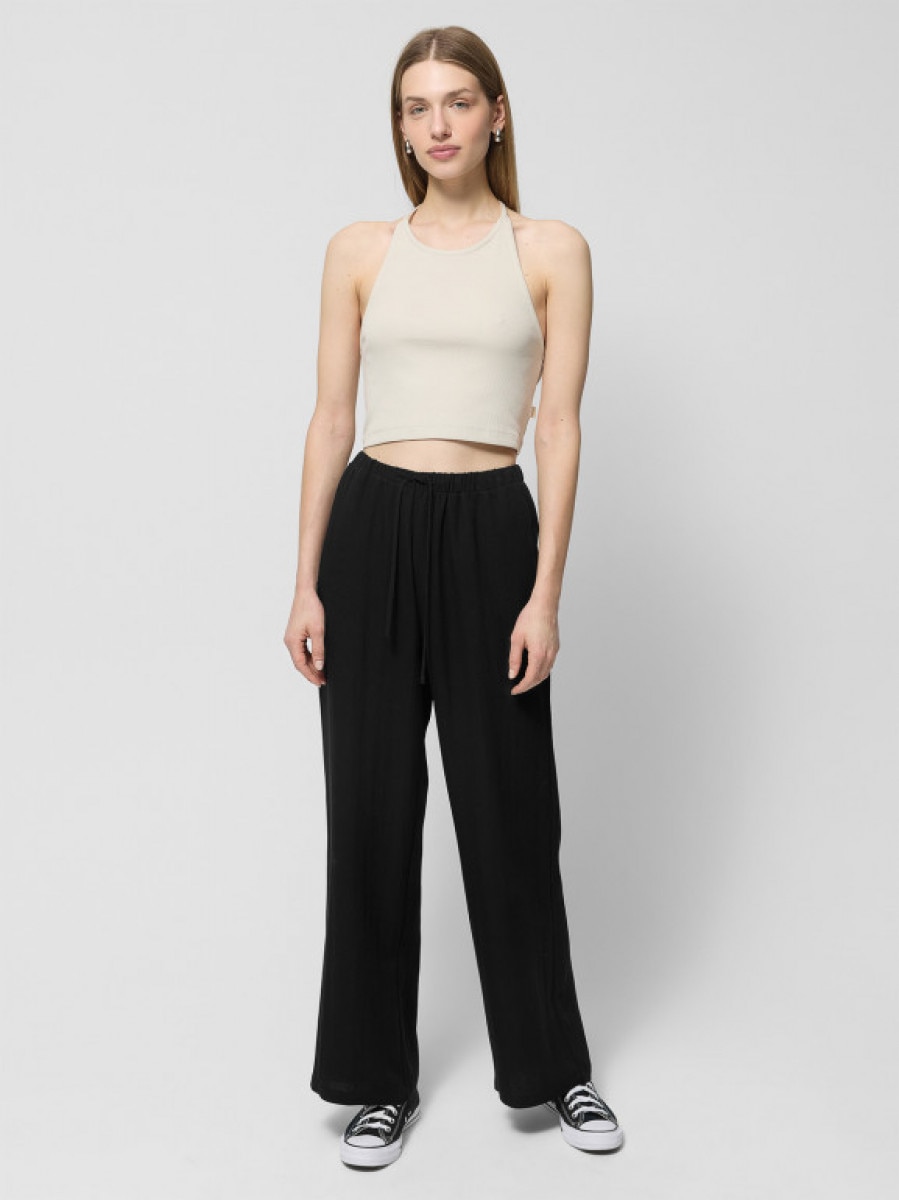 Spodnie tkaninowe z wiskozą damskie - czarne