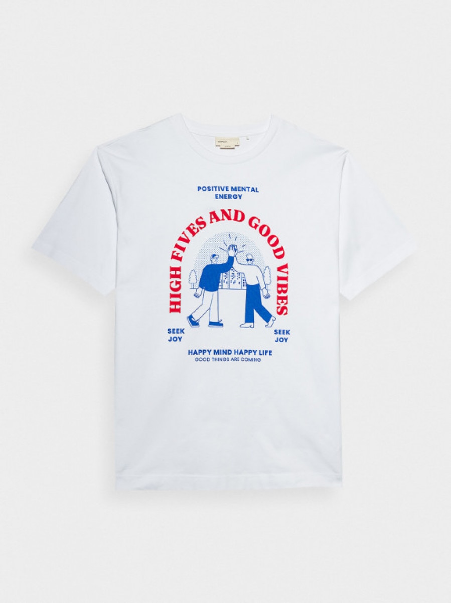 T-shirt oversize z nadrukiem męski - biały