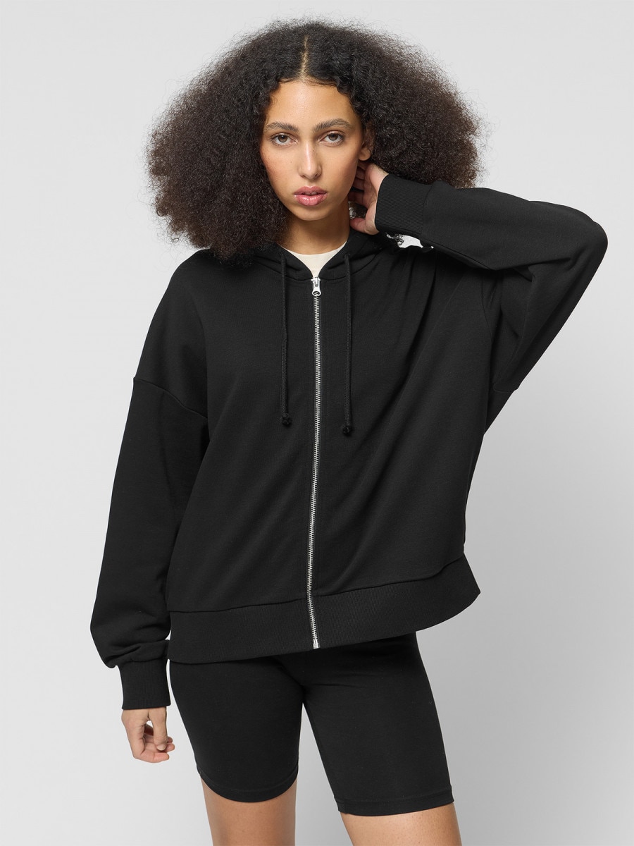 Bluza oversize rozpinana z kapturem damska - czarna
