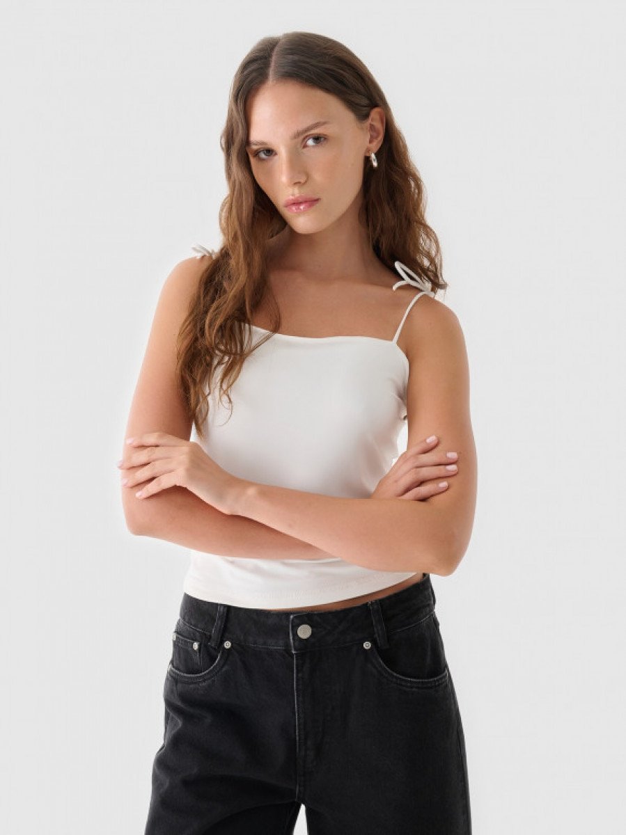 Top z wiązanymi ramiączkami damski - złamana biel