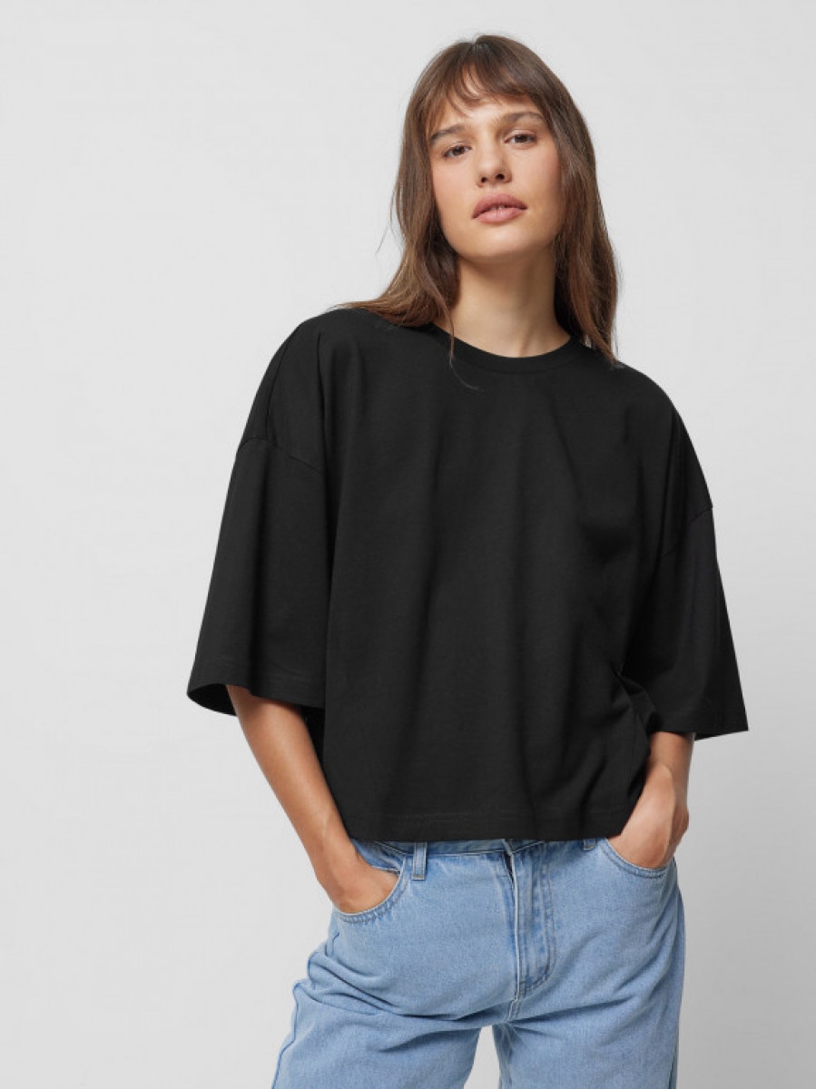 T-shirt o kroju boxy damski - czarny