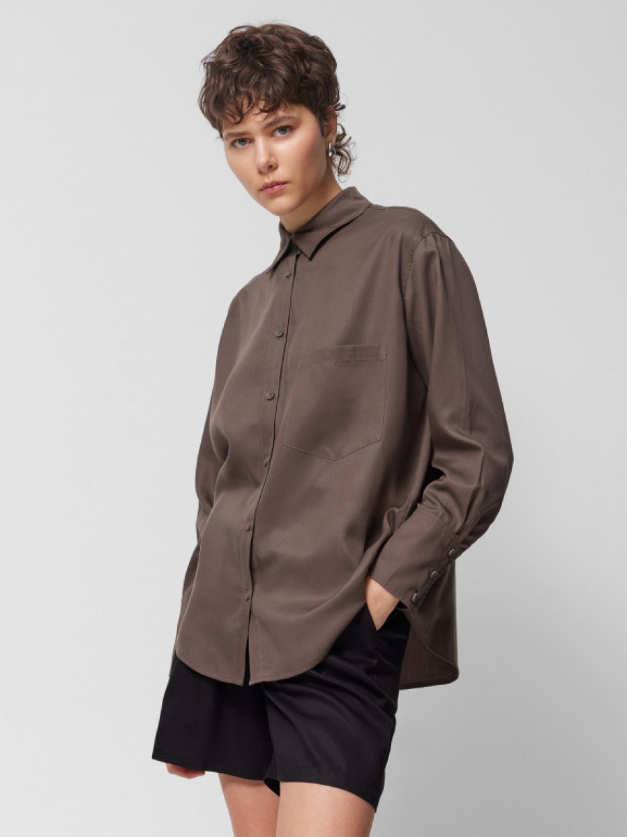 Koszula oversize z lyocellu damska - brązowa