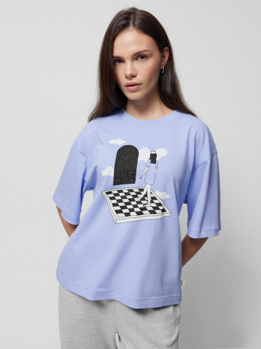 T-shirt z nadrukiem damski - niebieski