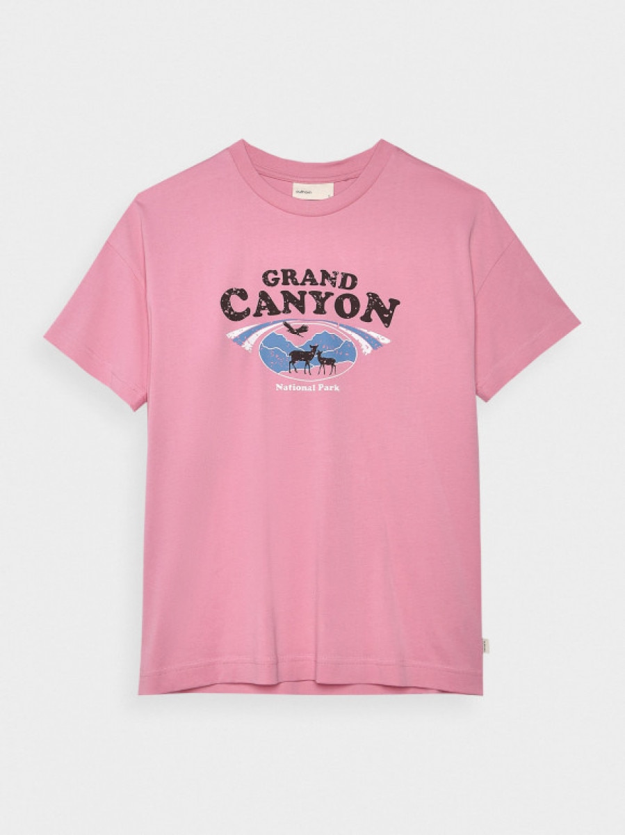 T-shirt o kroju boxy z nadrukiem damski - różowy