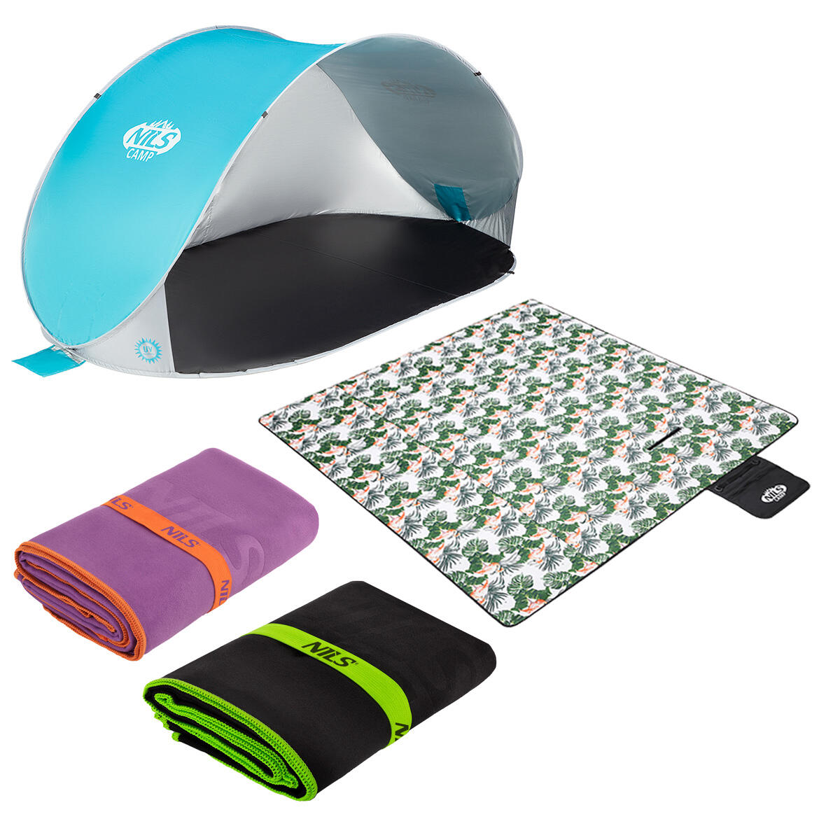 Zestaw plażowy Namiot NC3174 + koc NC8008 + ręcznik NCR11 + NCR12 Nils