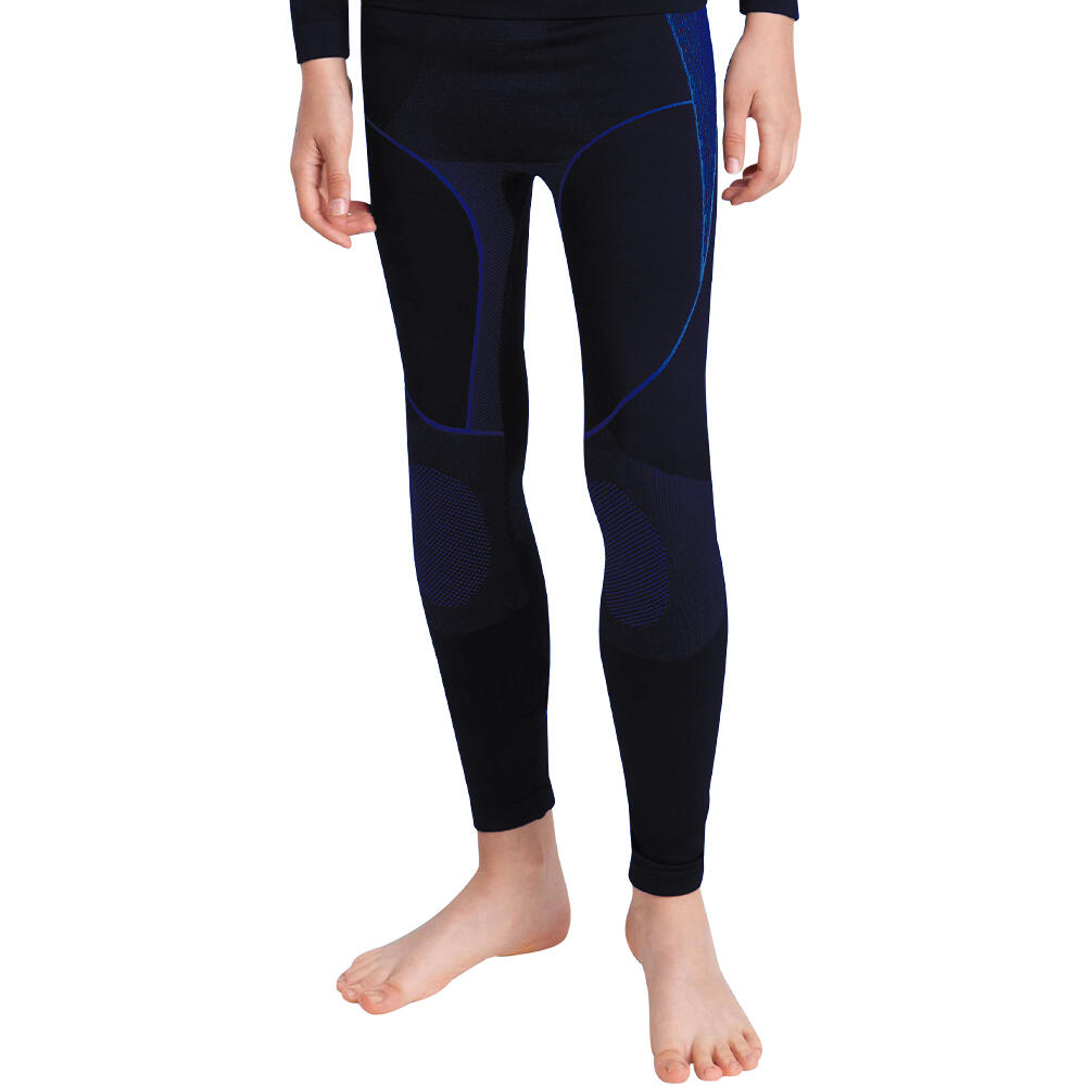 Bezszwowe spodnie termiczne dla dzieci, funkcjonalne spodnie, czarny/niebieski