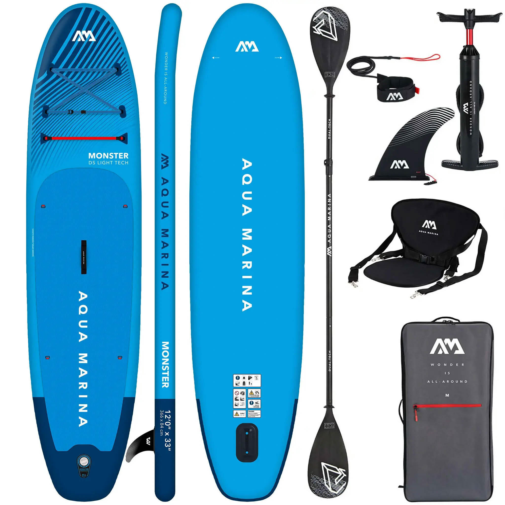Deska Pompowana SUP Aqua Marina Monster 12'0" Niebieski + COMBO