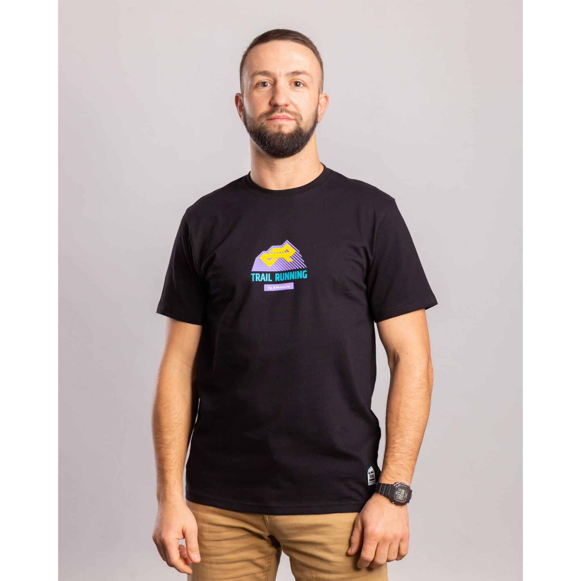 Koszulka do biegania męska AdRunaLine Trail Running Czarna z krótkim rękawem