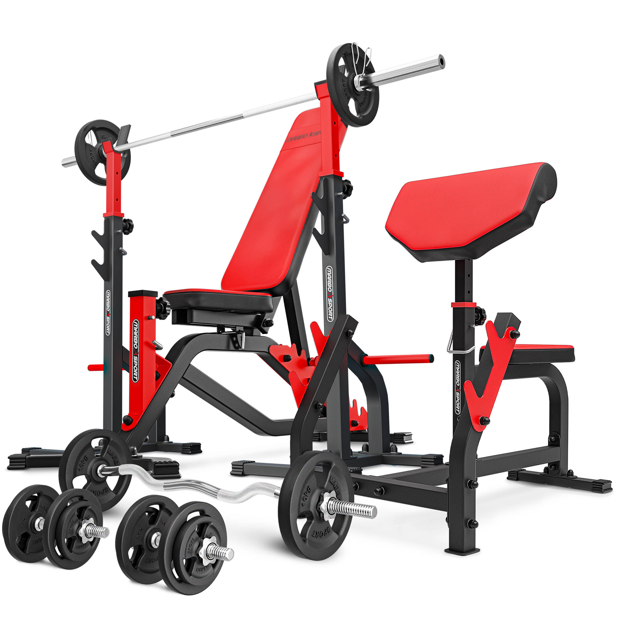 Zestaw do treningu siłowego Marbo Sport ławka regulowana i stojaki pod sztangę