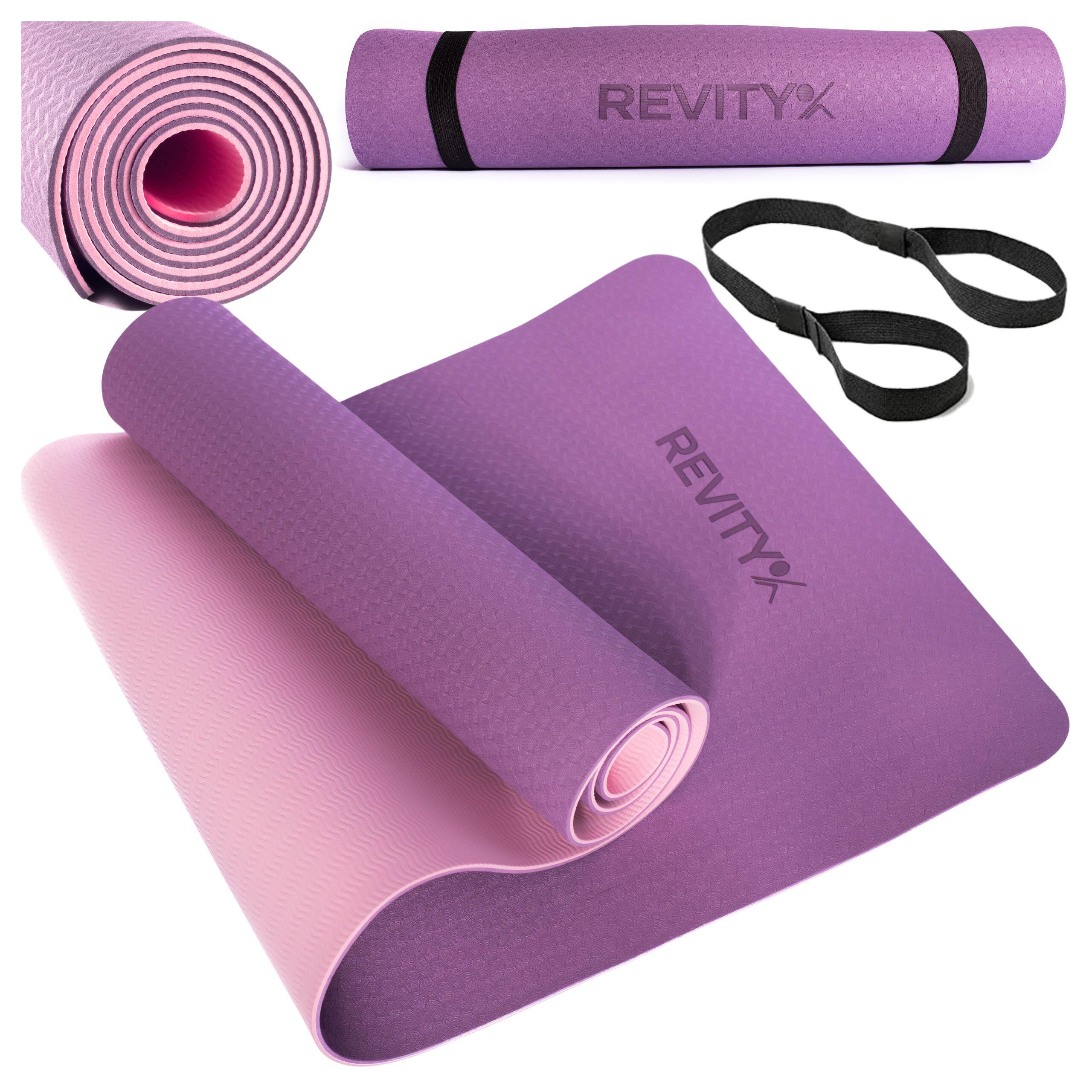 Mata do ćwiczeń jogi pilatesu fitness Revity fioletowa 183 x 61 x 0.6 cm