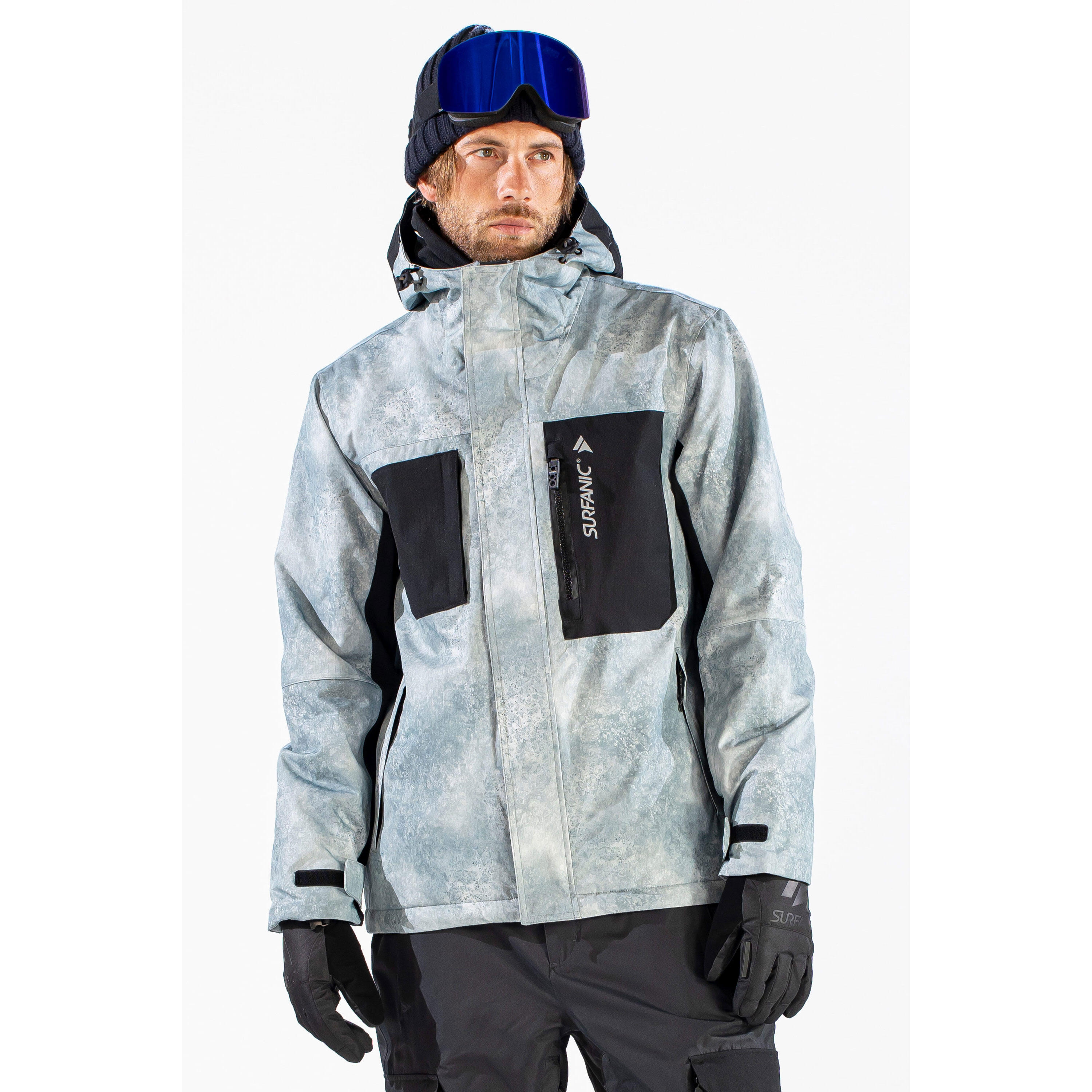 Kurtka Snowboardowa Męska SURFANIC STX 10.000 Avalanche – Szara – Wodoodporna