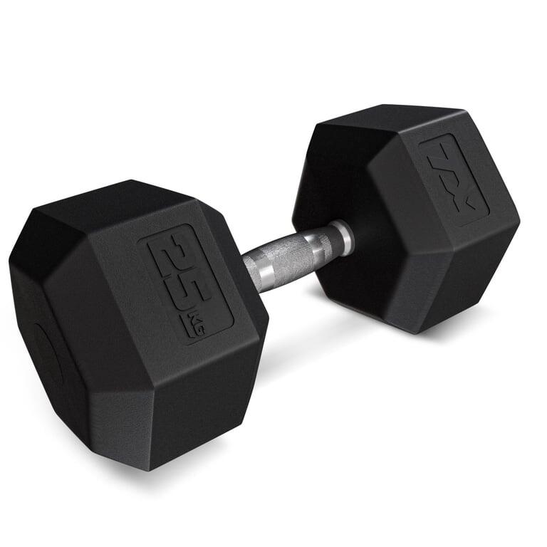 Hantel stalowy gumowany do ćwiczeń siłowych Trex Sport 1x25kg ryflowany uchwyt