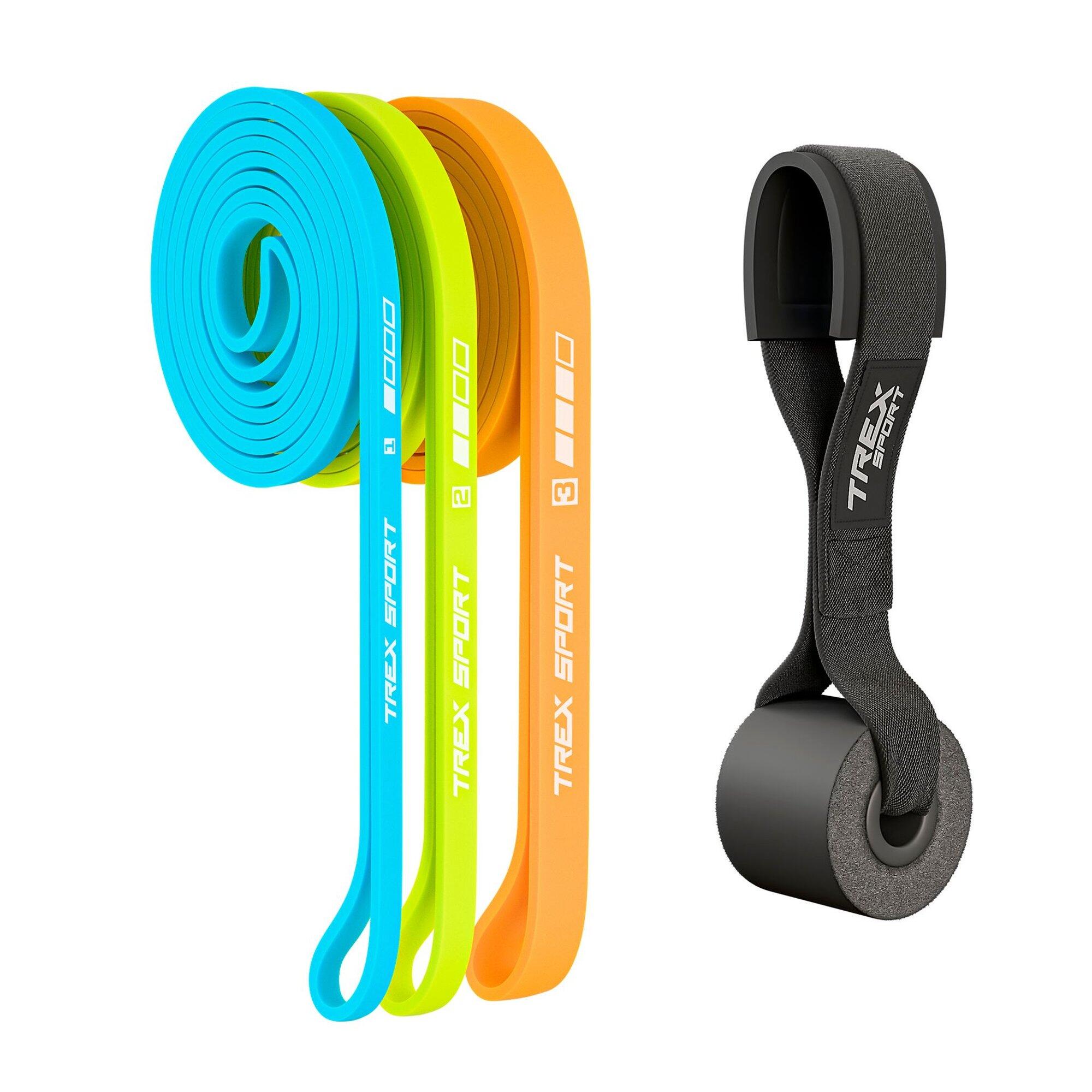 Zestaw 3 gum oporowych Trex Sport Neon z zaczepem, opór 2–30 kg