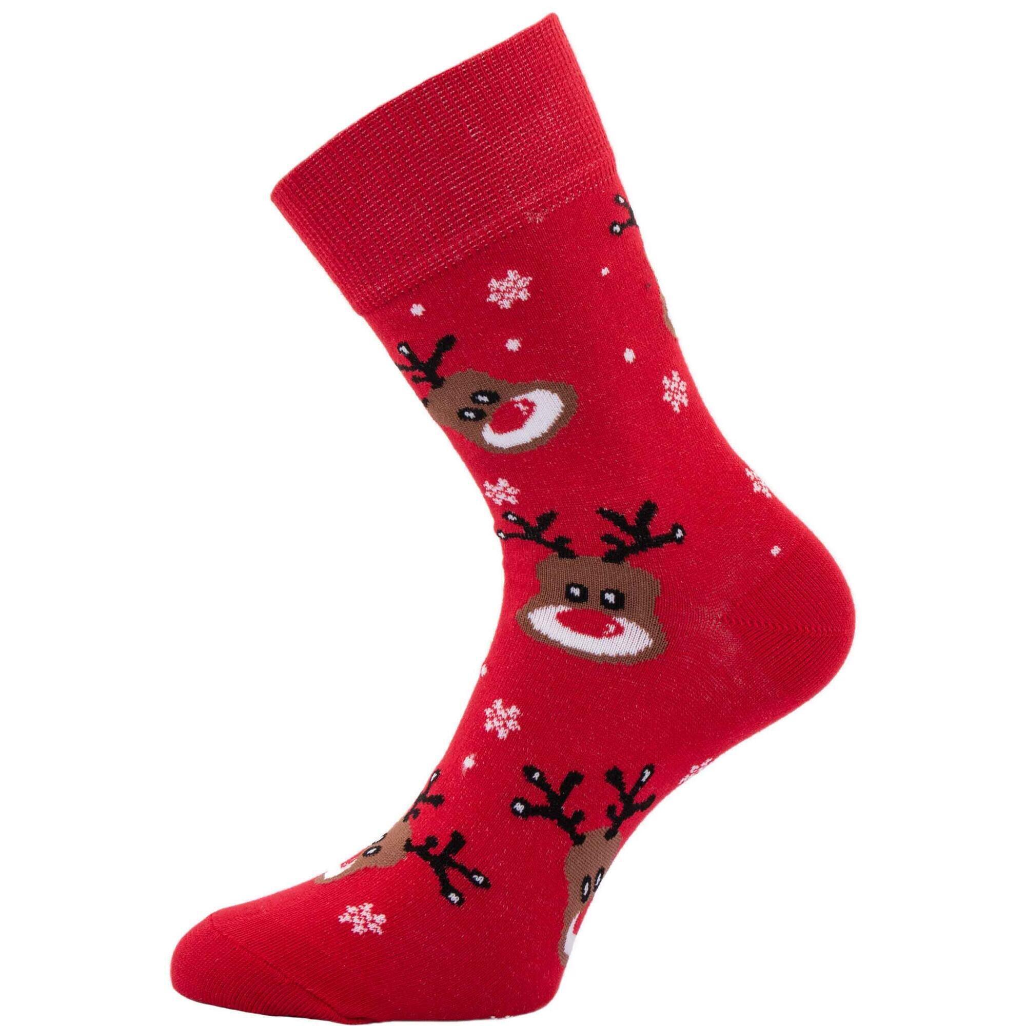 Czerwone Skarpetki Świąteczne dla Kobiet z Motywem Renifera, Rozmiar 37-41