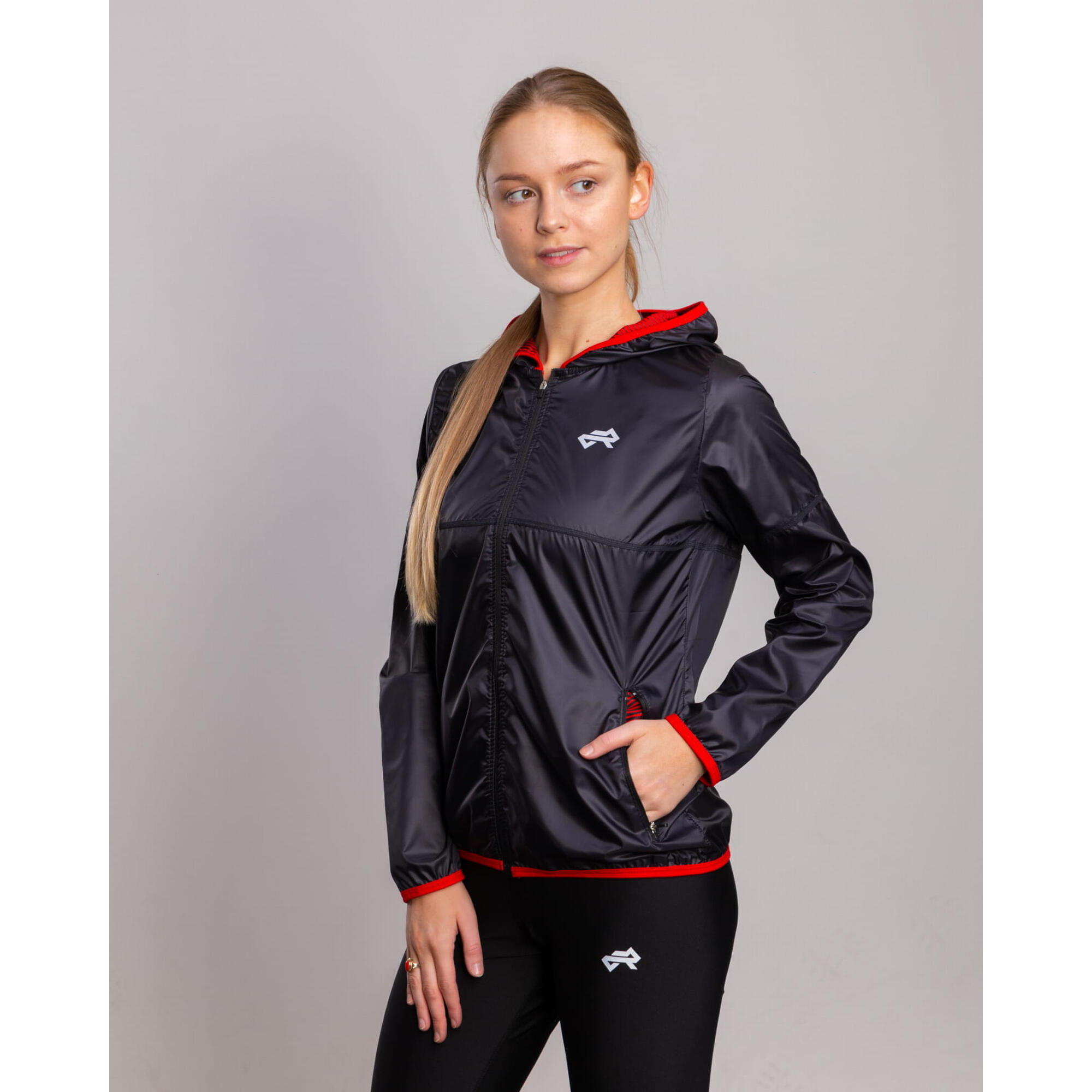 Kurtka do biegania damska AdRunaLine Wiatrówka Red Stripes Czarna