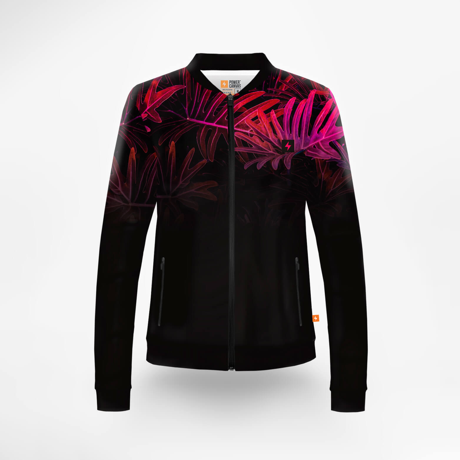 Bluza sportowa rozpinana Power Canvas - Purple leaves damska