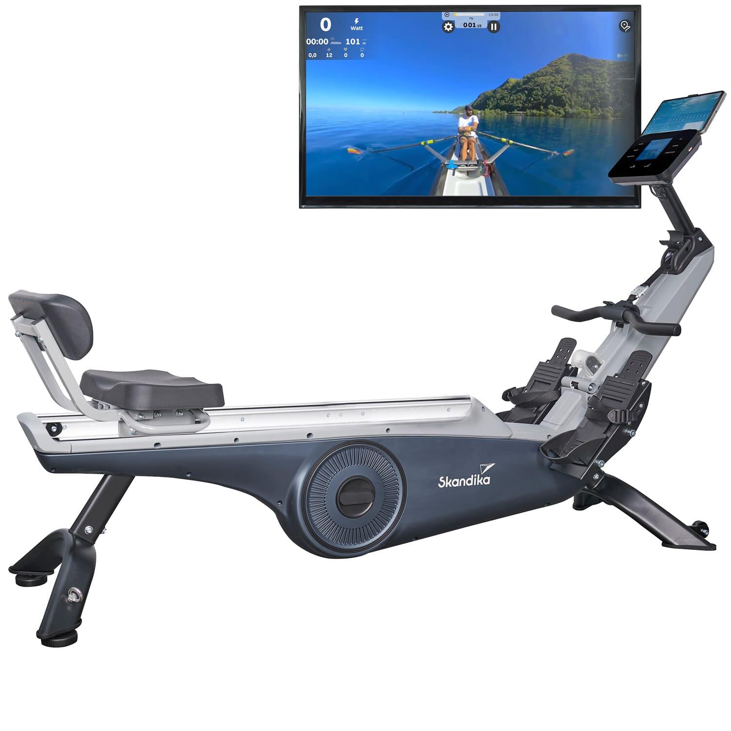 Wioślarz stacjonarny Freki Plus z możliwością wyciskania nóg, wyświetlaczem LCD