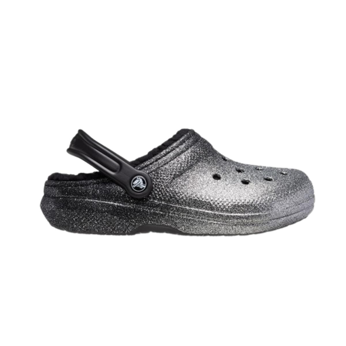 Klapki sandały Crocs Classic Glitter Lined Clog Srebrne 205842-067
