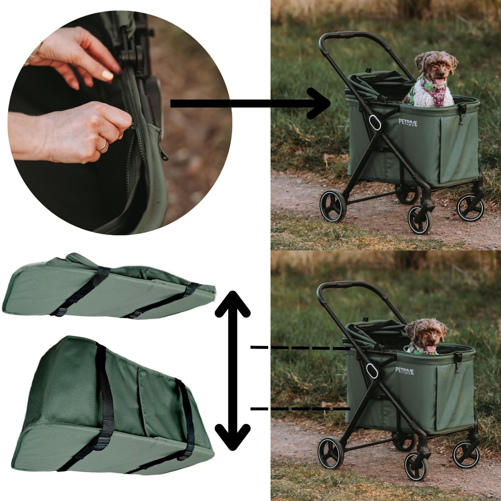 Duży wózek dla psa lub kota z 2 podłogą do regulacji B.RIDER zielony do 30 kg