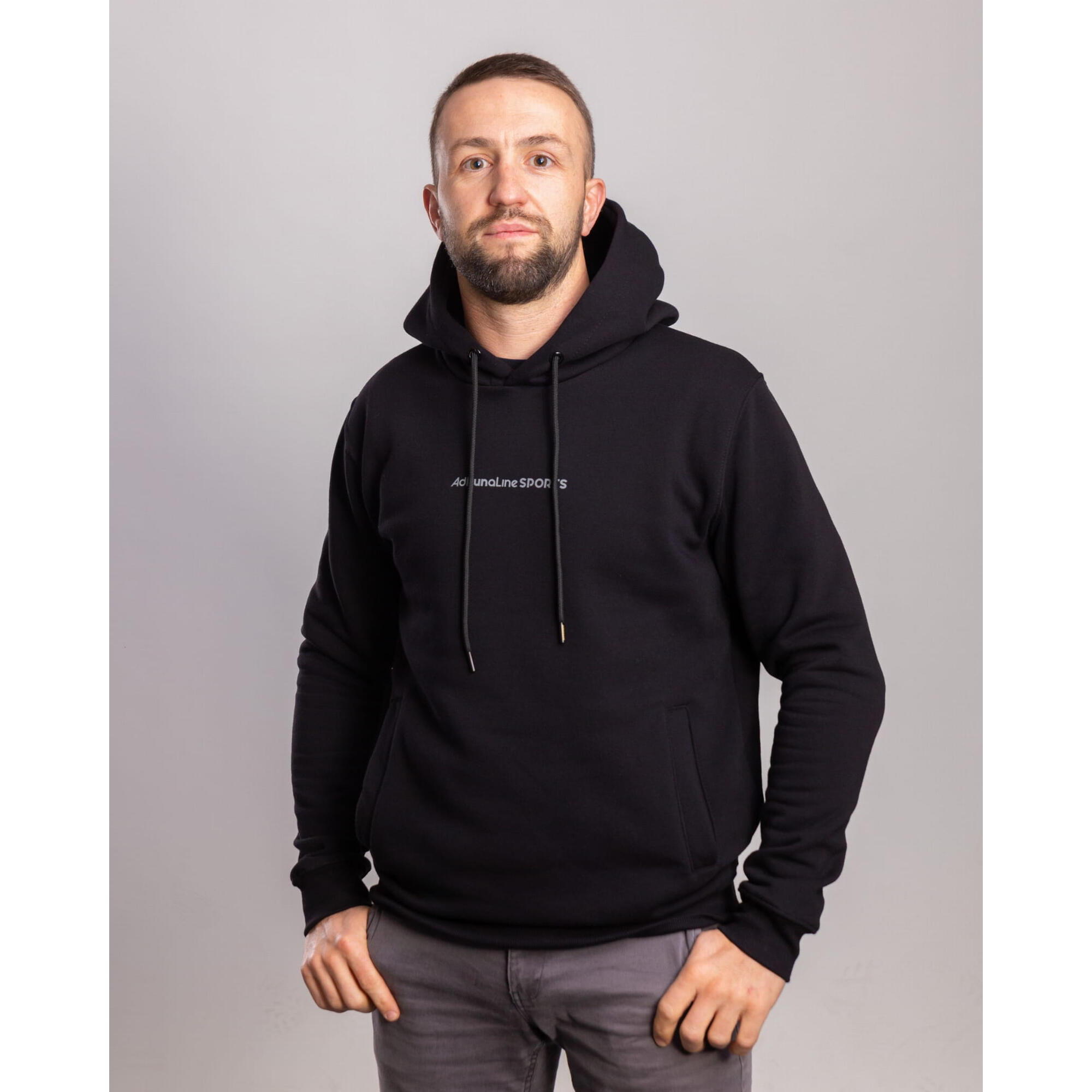 Bluza do biegania męska AdRunaLine Reflect Logo Czarna z kapturem