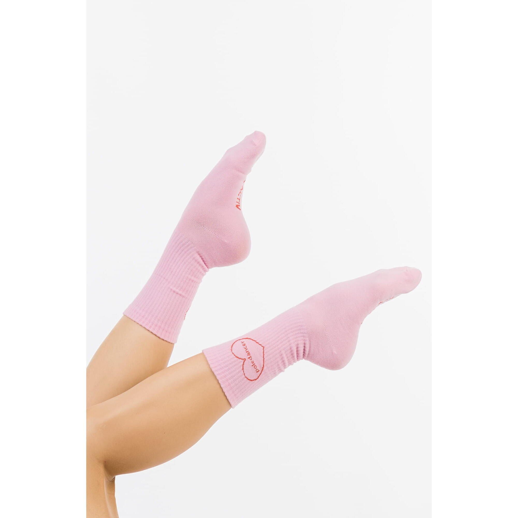 Różowe skarpetki pole dance z dużem sercem