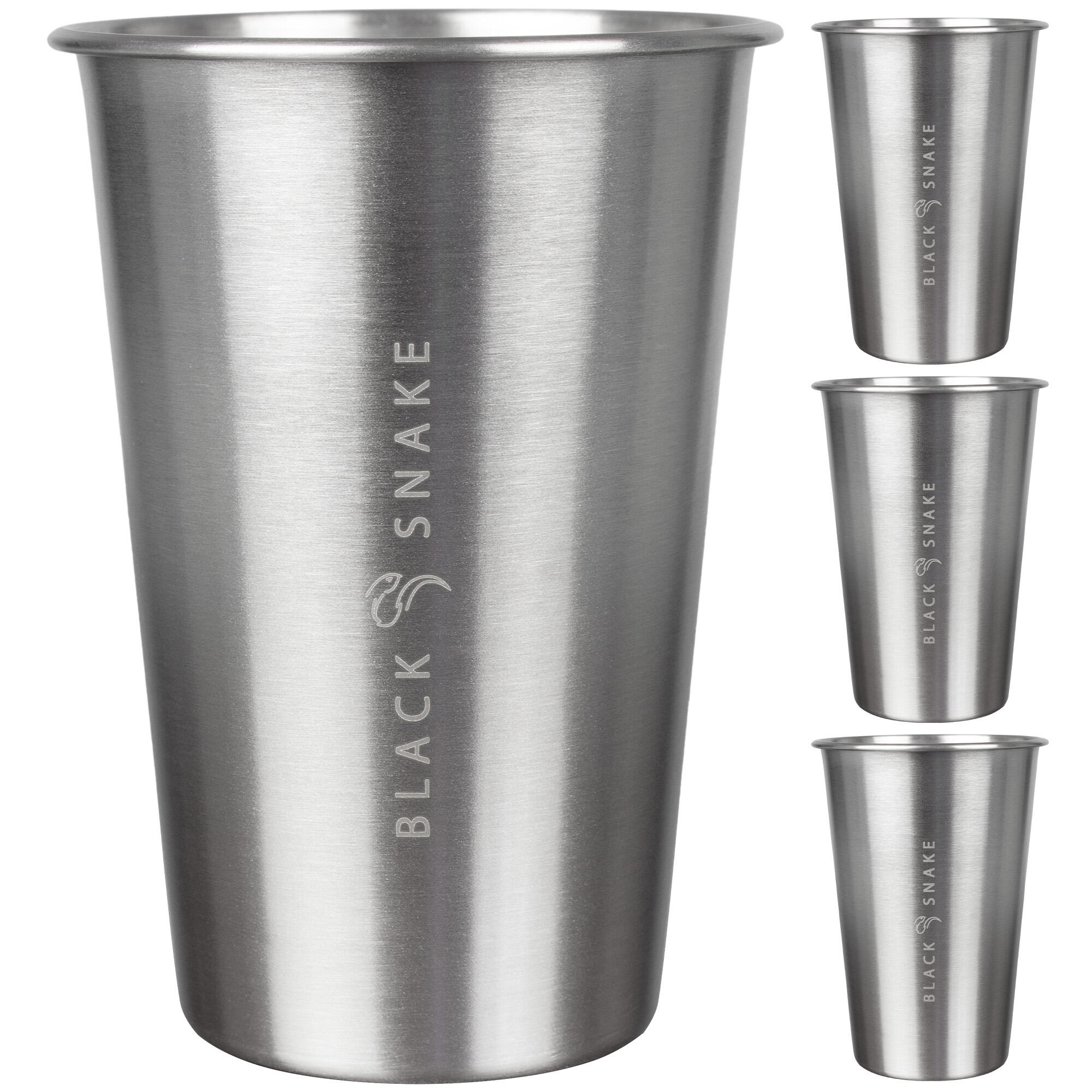 Zestaw 4 kubków ze stali nierdzewnej, 500 ml, kemping i outdoor, z torbą